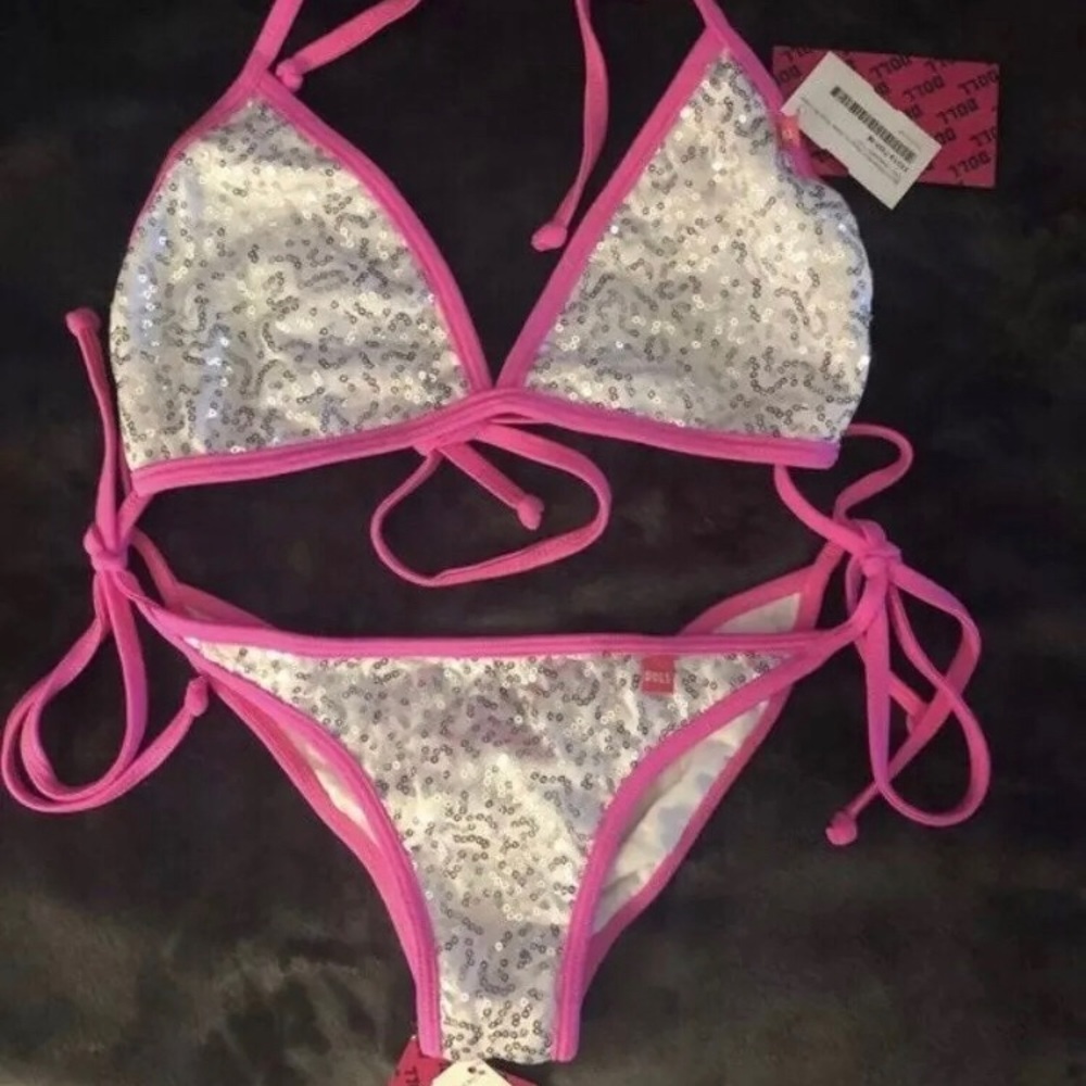 NWT DOLL sequin scrunch bun bikini